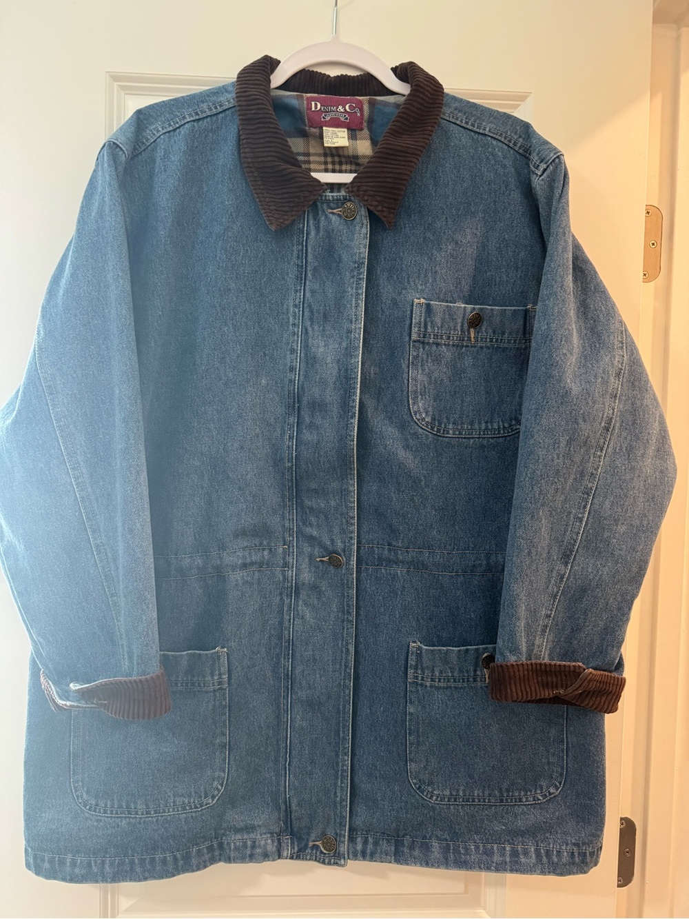 Denim&Co Blue Denim Jacket with Brown Corduroy Collar